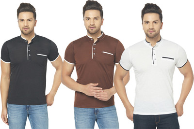 JB Jagoboy Solid Men Mandarin Collar Multicolor T-Shirt