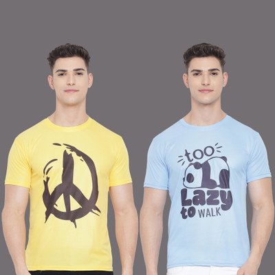 InkTees Printed Men Round Neck Yellow, Blue T-Shirt