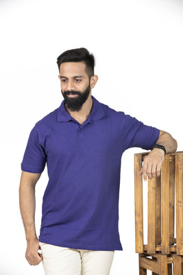 Lynx Solid Men Polo Neck Dark Blue, Light Green T-Shirt