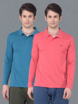 Force NXT Solid Men Polo Neck Pink, Blue T-Shirt