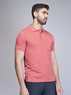 Ramraj Cotton Solid Men Polo Neck Red T-Shirt