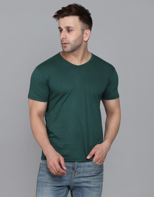SWIFTLY Solid Men V Neck Dark Green T-Shirt