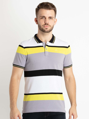 Status Quo Striped Men Polo Neck Black T-Shirt