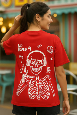 Fabflee Graphic Print Women Round Neck Red T-Shirt