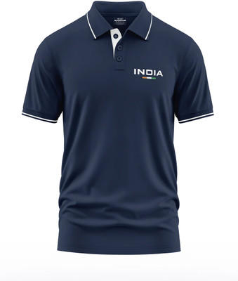 Warriorworld Graphic Print Men Polo Neck Navy Blue T-Shirt