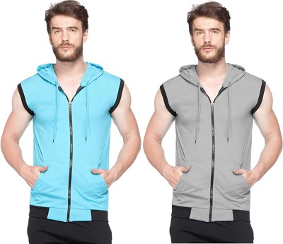 Moordale Solid Men Hooded Neck Blue, Grey T-Shirt