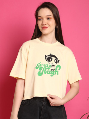 DreamBe Graphic Print Women Round Neck Beige T-Shirt