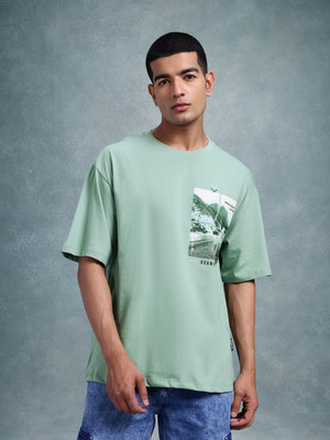 Roadster Printed Men Round Neck Green T-Shirt