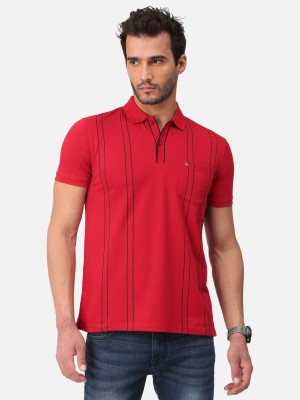 Bullmer Self Design Men Polo Neck Maroon T-Shirt