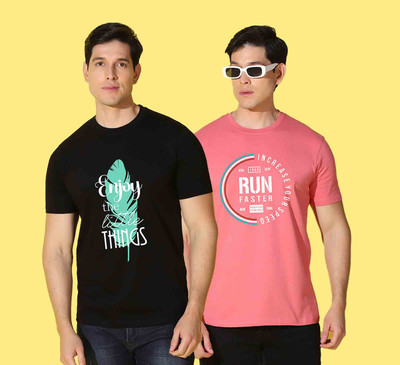 WOOSTRO Printed Men Round Neck Multicolor T-Shirt