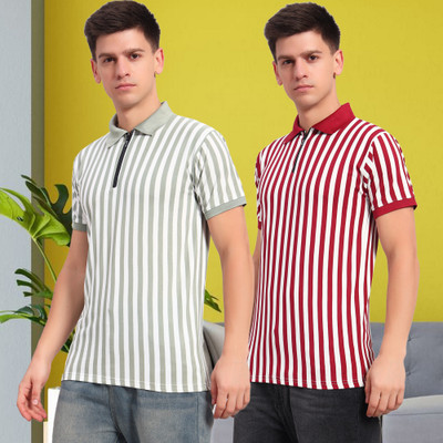 HEMLOCK Striped Men Polo Neck Multicolor T-Shirt