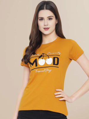 SZN Solid Women Round Neck Yellow T-Shirt