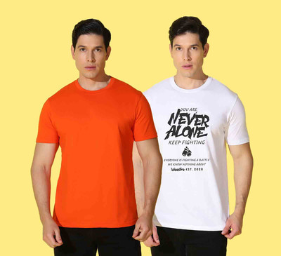 WOOSTRO Typography, Solid Men Round Neck White, Orange T-Shirt