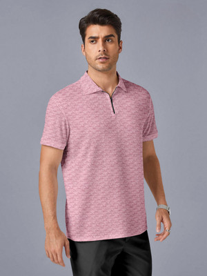 BEELEE TYPS Self Design Men Polo Neck Pink T-Shirt