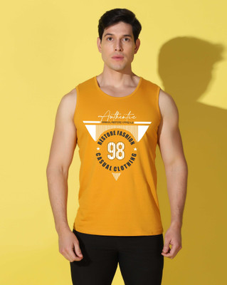 WOOSTRO Printed Men Scoop Neck Yellow, White T-Shirt