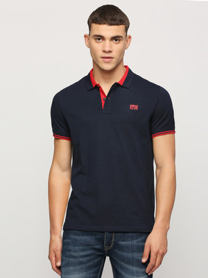 Pepe Jeans Solid Men Polo Neck Blue T-Shirt