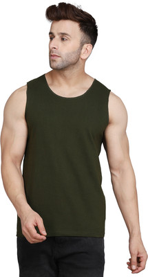 SLOWLORIS Solid Men Scoop Neck Dark Green T-Shirt