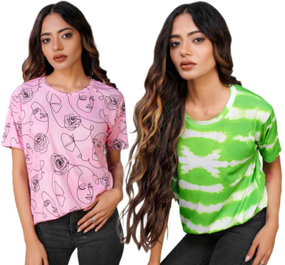 Apachee Printed Women Round Neck Multicolor T-Shirt