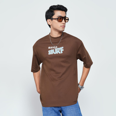 SF Jeans by Pantaloons Solid Men Round Neck Brown T-Shirt