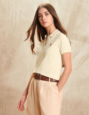 U.S. POLO ASSN. Solid Women Polo Neck White T-Shirt