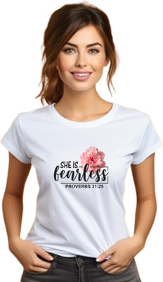 The Witty Curls Printed Women Round Neck White T-Shirt