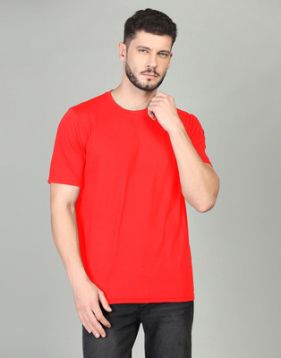 INKKR Solid Men Round Neck Red T-Shirt