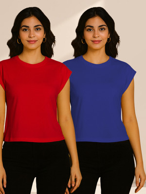 FBAR Solid Women Round Neck Multicolor T-Shirt