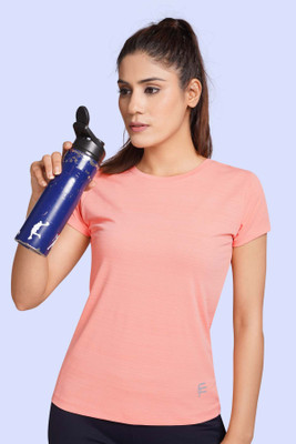 FitFlex Solid Women Round Neck Orange T-Shirt