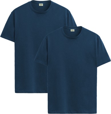 ADRO Solid Men Round Neck Dark Blue T-Shirt