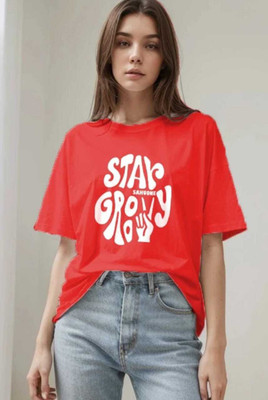 Pwexz Typography Women Round Neck Red T-Shirt