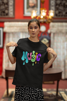 PD CLORI Solid Women Round Neck Black T-Shirt