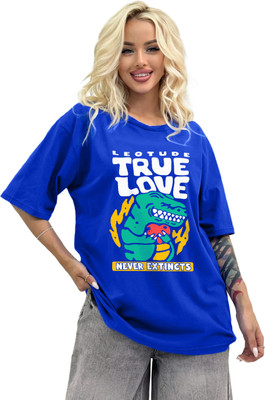 Leotude Printed Women Round Neck Blue T-Shirt