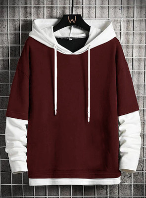 Try This Solid Men Hooded Neck Maroon T-Shirt