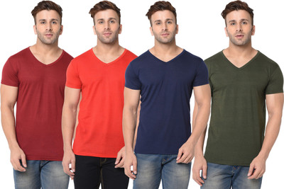 JB Jangoboy Solid Men V Neck Multicolor T-Shirt