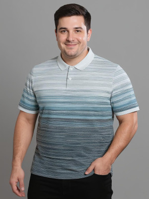 Bullmer Striped Men Polo Neck Green T-Shirt
