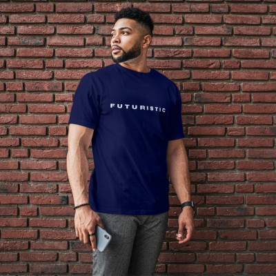 Adrift Printed Men Round Neck Dark Blue T-Shirt