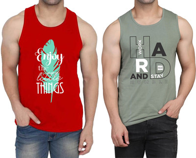 WOOSTRO Printed Men Scoop Neck Red, Light Green T-Shirt