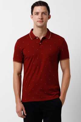 PETER ENGLAND Printed Men Polo Neck Maroon T-Shirt