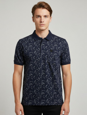 FA21 CLOTHING Printed Men Polo Neck Navy Blue T-Shirt