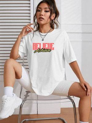 SZN Printed Women Round Neck White T-Shirt