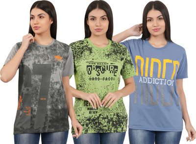 HouseOfCommon Printed Women Round Neck Multicolor T-Shirt
