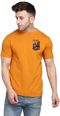 tfurnish Printed Men Round Neck Gold T-Shirt