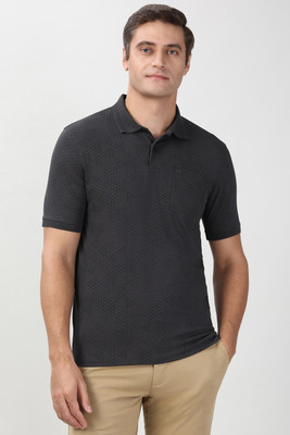 PETER ENGLAND Printed Men Polo Neck Grey T-Shirt