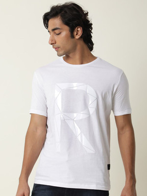 RARE RABBIT Printed Men Round Neck White T-Shirt