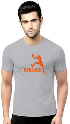 LV CARE Printed Men Round Neck Grey T-Shirt