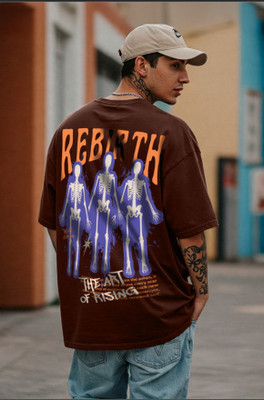 Veirdo Printed Men Round Neck Brown T-Shirt