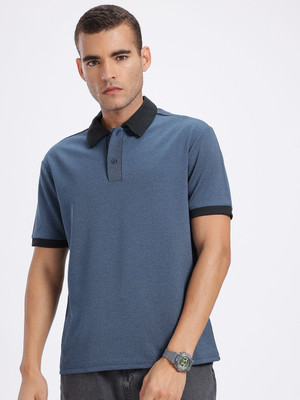 Glitchez Solid Men Polo Neck Blue T-Shirt