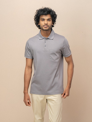 Unibro Solid Men Polo Neck Grey T-Shirt