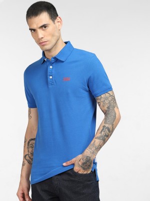 JACK & JONES Solid Men Polo Neck Blue T-Shirt