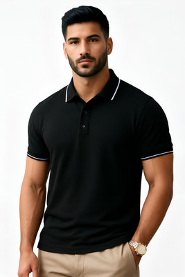 RAPTOR BROTHERS Solid Men Polo Neck Black T-Shirt